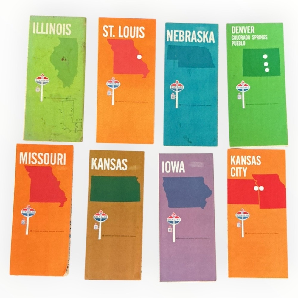 Lot 8 Vintage Standard Road Maps 1960s Illinois Kansas Gas Station‎